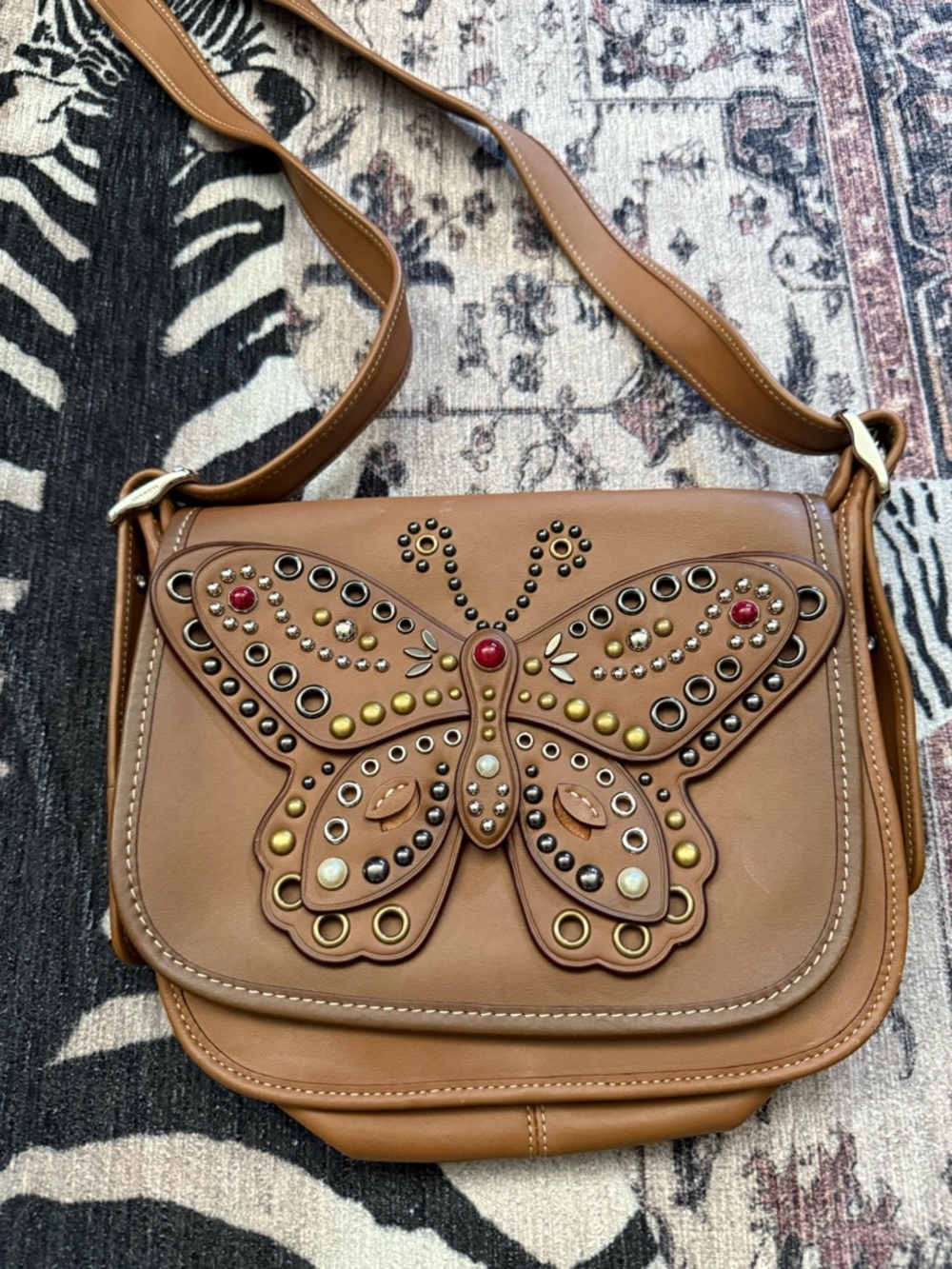 Women’s Tan Butterfly Studded Crossbody Bag